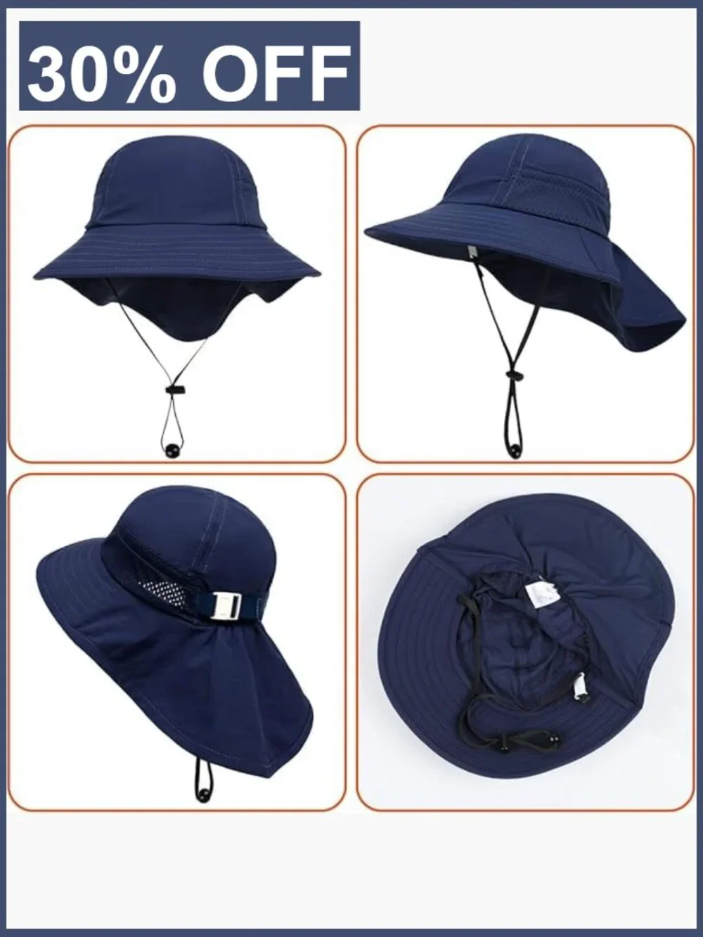 Toddler Sun Hat with Wide Brim & Neck Flap, Adjustable Bucket Hat for Kids,